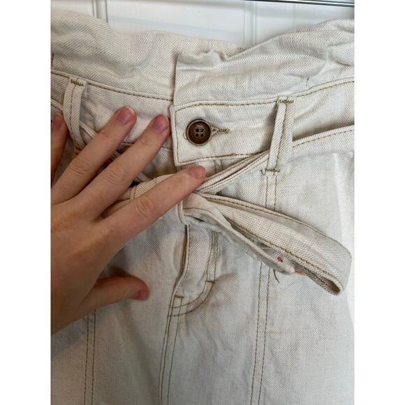 Free People Women 6 Mini Skirt Splendor In The Grass Tie Waist Linen Denim White - Picture 8 of 14